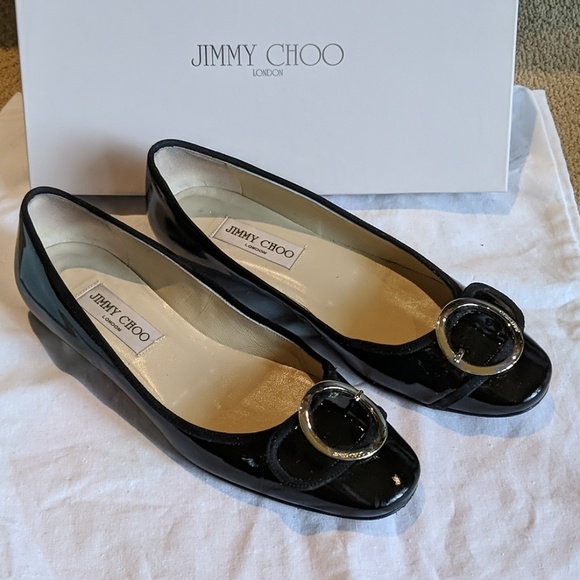 Jimmy Choo Shoes - Jimmy Choo Black Patent Loafers with Silver Buckle